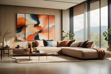 A Colorful Minimalist Living Room Celebrating the Beauty of Spectrum - Generative AI