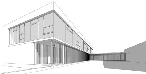 Modern building sketch 3d rendering