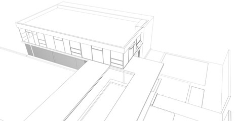 Modern building sketch 3d rendering