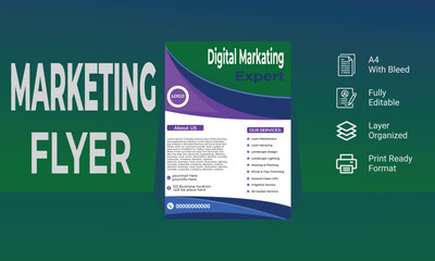 Modern Digital marketing flyer design template , business flyer layout editable vector file, A4 size Digital marketing business flyer design template.