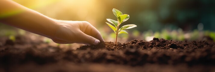 A Hand Planting A Seedling In A Garden Bathed In Sunlight This Image Embodies The Concepts Of Business Growth Profit Development And Success