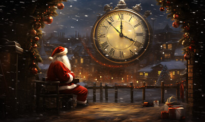 Santa Claus is waiting for the right Christmas moment when he starts carrying Christmas presents. digital AI