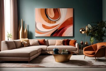 A modern living room with an abstract art piece as the focal point - Generative AI
