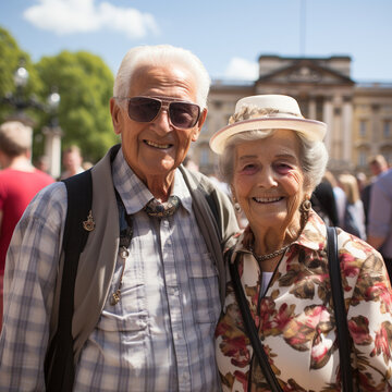 Sprightly seniors visit London and sights, AI generated