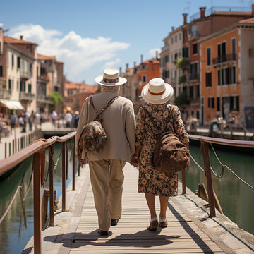 Sprightly seniors visit Venice and sights, AI generated