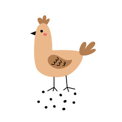Hand drawn hen. Cute chicken in scandinavian style. Colorful isolated domestic birds.