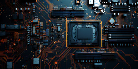 Fototapeta premium wallpapers about computer science motherboard, components, neon colors, generative AI