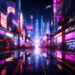 Fototapeta na wymiar Cyberpunk Retro Futuristic City with Neon Lights