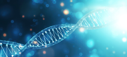 DNA closeup with blue and white background 