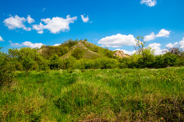 Rocky hill in Gant in Spring near an abandoned mine