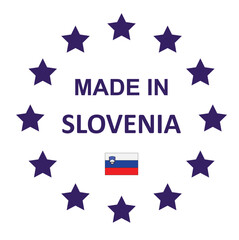 Obraz premium The sign is made in Slovenia. Framed with stars with the flag of the country.