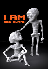 Non-human body, alien mummy, Nazca Mummy, Mexico. Black background. 3D rendering - 652025544