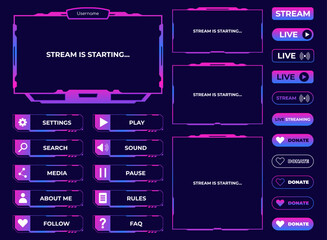 Streaming screen panel overlay design template in gradient color. Vector border UI frame to game interface stream illustration