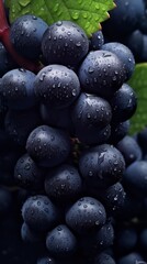 Ripe grapes with drops of rose growing in the vineyard