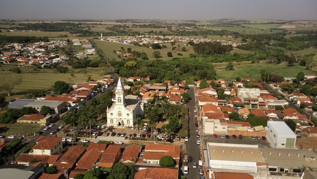 Aerial View of Cedral City with the Catholic Church in Focus, S&atilde;o Paulo, Brazil
