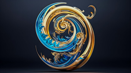3d illustration of a golden spiral on a black background.