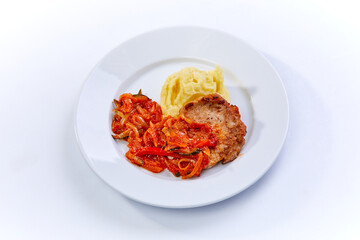 steak with mashed potato and vegetables