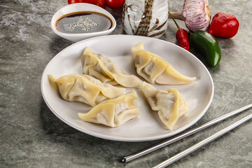 Japanese cuisine - dumplings gyoza with sauce