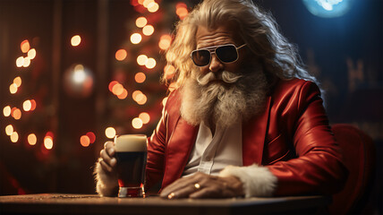 Santa and beer - obrazy, fototapety, plakaty