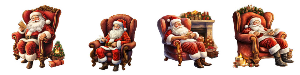 Santa Claus in Armchair clipart collection, vector, icons isolated on transparent background