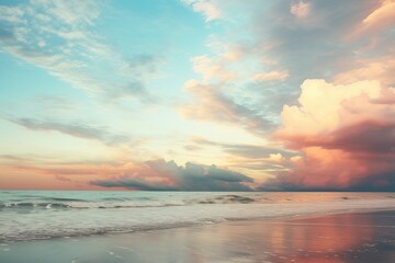 Fototapeta na wymiar Amazing Clouy Sky during the Sunset, Calm Sea. Insane Reflection over the Water.