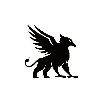 Black minimal Griffin Mythical Creature Emblem mascot Vector Design stock illustration
