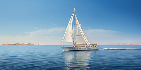 Obraz premium luxury yacht cruising on open sea, full sail, sparkling water, cloudless sky, millionaire lifestyle