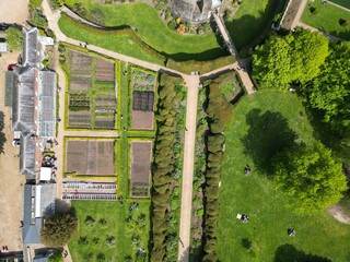  Overhead birds eye drone aerial view   gardens Walmer Castle Deal Kent UK .