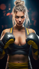 Portrait of a young woman in boxing gloves on a black background