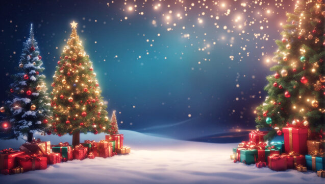 View of beautifully decorated christmas tree outdoors, Christmas background, Generative AI. free Stock Photo