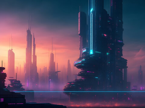 City skyline at sunset landscape Generative AI