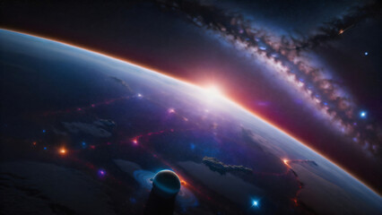 sunrise over the planet in space wallpaper