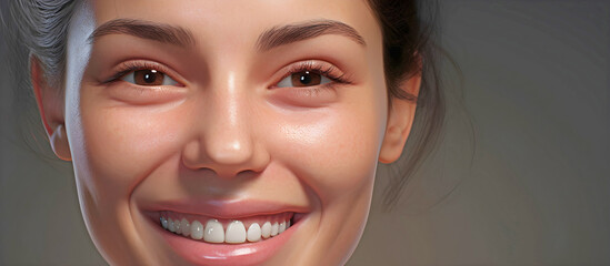 Panorama smiling woman.AI generated. - obrazy, fototapety, plakaty