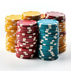  Colorful Casino Chips Stacked on a Black Surface