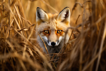 Mysterious Dutch Fox in Tall Autumn Grass