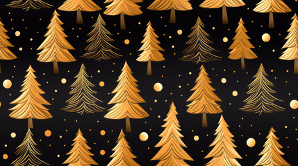 Seamless pattern with golden Christmas trees on dark background