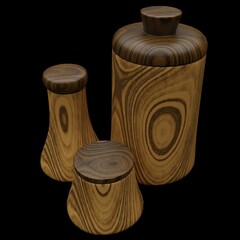 3D computer-rendered illustration of machined wooden jars.