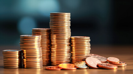 Stack of gold coins with bokeh background, business growth concept