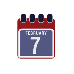 Calendar displaying day 7 of the February - 7th (seventh). Day 7 of month. Illustration