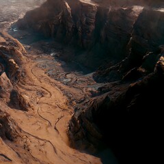 aerial view of Valles Marineris gorge on Mars epic cinematic landscape Unreal Engine 5 Lumen lighting ultra photorealstic insanely detailed 16K Octane render 