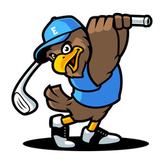 EAGLE CARTOON CHARACTER PLAYING GOLF