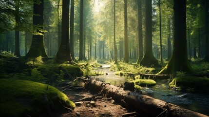 Enchanting wide angle view of a magical forest in all its natural beauty
