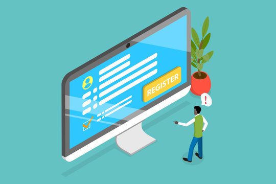 3D Isometric Flat Vector Conceptual Illustration of New User Account, Online Registration and Signing Up