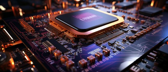 Obraz premium Motherboard with microchip with gold elements