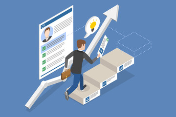 3D Isometric Flat Vector Conceptual Illustration of Upskilling, Taking a Reskilling Program