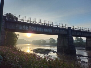Old Railway bridge and the River Ribble in Preston, Lancashire, UK 