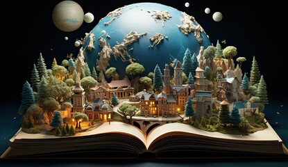 In this book's fantasy world, reading ignites boundless creativity and education blends with imagination, forging a realm of enchantment - obrazy, fototapety, plakaty