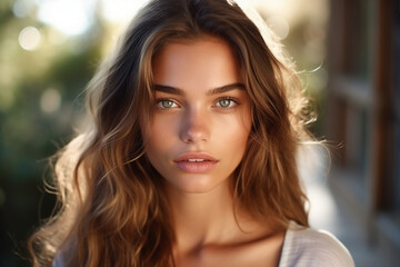 Obraz premium Generative AI picture of stunning attractive young girl in the city lights backdrop