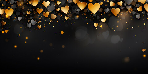 valentines day festive background with gold and black hearts on dark background - 652046130