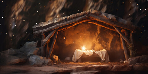 Empty manger with Comet Star - obrazy, fototapety, plakaty
